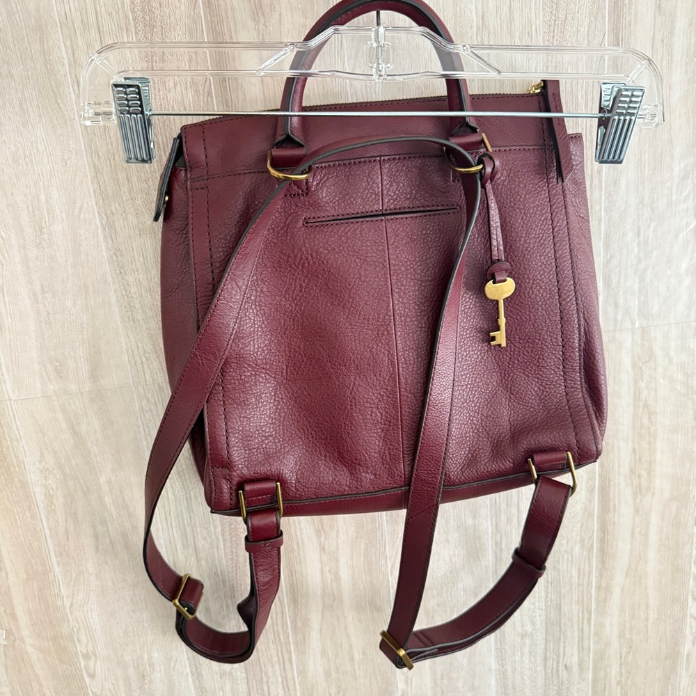 Fossil Burgundy Patchwork Leather Backpack Should… - image 2